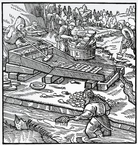 जॉर्ज पावर या जॉर्जियस एग्रीकोला (1494-1555) द्वारा डी रे मेटालिका (धातुओं की प्रकृति पर) से उत्कीर्णन द्वारा जर्मन स्कूल
