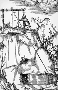 जॉर्ज पावर या जॉर्जियस एग्रीकोला (1494-1555) द्वारा बेसल में प्रकाशित डी रे मेटालिका (धातुओं की प्रकृति पर) से उत्कीर्णन द्वारा जर्मन स्कूल