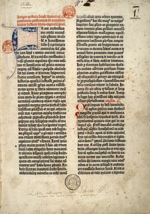 गुटेनबर्ग के लैटिन (वल्गेट) में बाइबिल का पहला पृष्ठ मेनज़ 1452 - 1454 में तैयार किया गया। पवित्र शास्त्र की सभी पुस्तकों से निपटने वाले पुजारी पॉलिन को सेंट जेरोम के महाकाव्य की शुरुआत। द्वारा जर्मन स्कूल