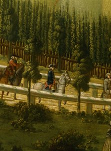 1770 के सैंसौसी के पास मौलबेर्ली में घोड़े पर फ्रेडरिक द ग्रेट द्वारा जर्मन स्कूल