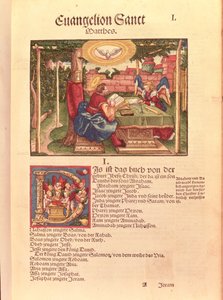 सेंट मैथ्यू की किताब, बुक I, लूथर बाइबल से, c.1530 (रंगीन लकड़बग्घा) द्वारा जर्मन स्कूल