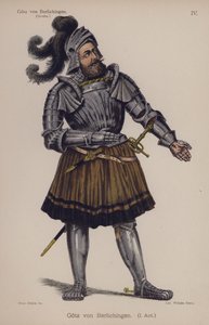 गोटेज़ वॉन बर्लिचिंगन, गोएथे के नाटक का शीर्षक पात्र (कलर लिथो) द्वारा जर्मन स्कूल
