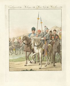 अनियमित हल्की रूसी घुड़सवार सेना (रंगीन उत्कीर्णन) द्वारा जर्मन स्कूल