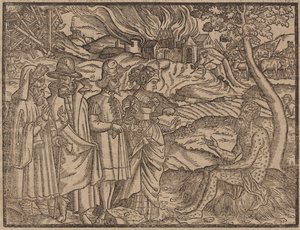 फोड़े के साथ कवर किया गया जॉब c.1525 (वुडकट) द्वारा जर्मन स्कूल