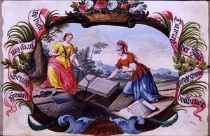 मिनर्वा विद ए फिगर रिप्रेजेंटिंग आर्किटेक्चर, c.1640 (वेलम पर गौचे) द्वारा जर्मन स्कूल