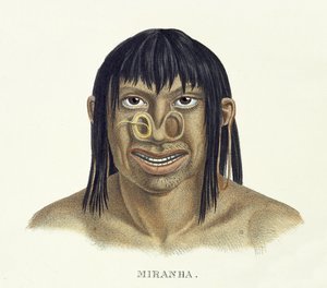 जोहान बैपटिस्ट वॉन स्पिक्स (1781-1826) और कार्ल फ्रेडरिक फिलिप मार्टियस (1794-1868) द्वारा ब्राज़ील में एक यात्रा के एटलस से, मिरान्हा जनजाति के मूल निवासी, ने प्रकाशित किया। द्वारा जर्मन स्कूल