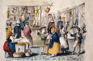 जर्मनी में ओपन एयर मार्केट, c.1860 (रंग उत्कीर्णन) द्वारा जर्मन स्कूल