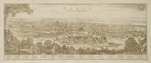 1620 में मार्टिन ज़िलर (1589-1661) द्वारा टोपोग्राफिया गैलिया से पेरिस का विहंगम दृश्य, 1655 में प्रकाशित द्वारा जर्मन स्कूल