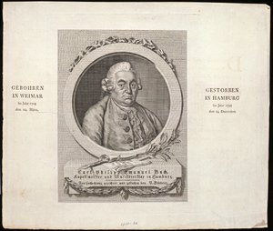 सीडी फिलिप, 1788 द्वारा उत्कीर्ण कार्ल फिलिप एमानुएल बाख (1714-88) के चित्र द्वारा जर्मन स्कूल