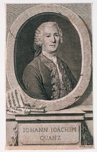 जोहान श्लायेन (fl.1740-74) द्वारा उत्कीर्ण जोहान जोकिम क्वांटज़ (1697-1773) का चित्र द्वारा जर्मन स्कूल