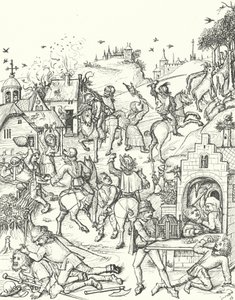 एक गाँव को उजाड़ना और लूटना (उत्कीर्णन) द्वारा जर्मन स्कूल