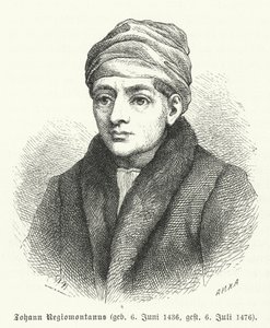 रेजियोमोंटानस, जर्मन पुनर्जागरण गणितज्ञ और खगोलशास्त्री (उत्कीर्णन) द्वारा जर्मन स्कूल