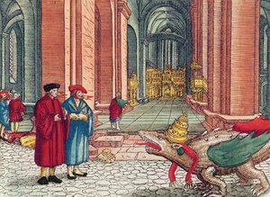 लूथर बाइबिल, c.1530 (रंगीन लकड़बग्घा) से जीभ, पेंटेकोस्ट में बोलते हुए द्वारा जर्मन स्कूल