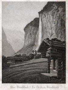 स्टबबैक झरना। (उत्कीर्णन, सीए। 1830) द्वारा जर्मन स्कूल
