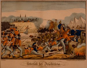 फर्स्ट श्लेस्विग युद्ध के दौरान फ्रेडरिकिया की लड़ाई, 6 जुलाई 1849, नेहुरपिनर बिलडरबोजेन, ओहमिगके और रिम्सचाइडर द्वारा प्रकाशित, c.1850 द्वारा जर्मन स्कूल