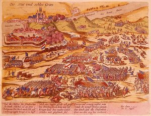 1595 में एस्ज़्टरगोम की घेराबंदी (रंगीन उत्कीर्णन) द्वारा जर्मन स्कूल