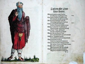 'द ओरिजिन ऑफ द फर्स्ट ट्वेल्व ओल्ड किंग्स एंड प्रिंसेस ऑफ द जर्मन नेशन' से सभी जर्मनों के पिता ट्यूसकॉन द्वारा जर्मन स्कूल