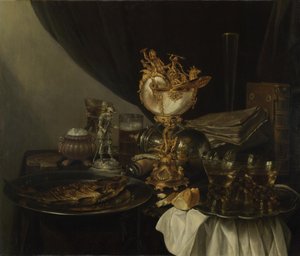 नॉटिलस कप के साथ स्टिल लाइफ, c. 1645 द्वारा गेरिट विलेम्सज़। हेडा