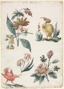 दो पक्षियों के साथ पुष्प डिजाइन, 1774।