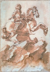 जियान लोरेंजो बर्निनी (1598-1680) द्वारा घोड़े पर लुई XIV के लिए स्केच, कलम और स्याही में ड्राइंग द्वारा जियान लोरेंजो बर्निनी