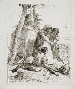 जादूगर ने एक जलती हुई सिर की ओर इशारा करते हुए दो युवकों को, सी। 1740s द्वारा जियोवानी डोमेनिको टाईपोलो
