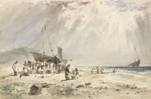 समुद्र तट पर फिशमार्केट (कागज पर ग्रेफाइट पर) द्वारा जाइल्स फ़रमान फिलिप्स