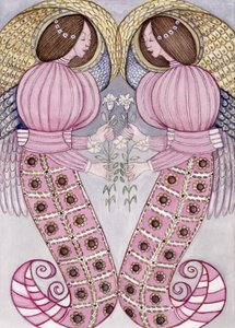 बाघ लिली को पकड़े हुए दो स्वर्गदूत, 1995 (wc) द्वारा गिलियन लॉसन