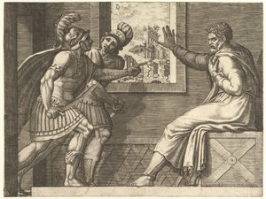 जेल में कैयस मारियस, दो सेम्ब्रियन सैनिक अपने सेल में प्रवेश करते हुए, 1560-69। द्वारा जियोर्जियो घिसी