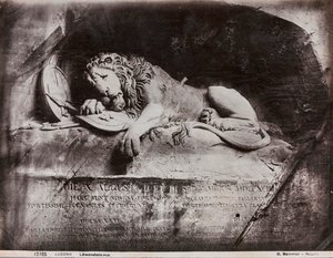 लुकास अहोर्न द्वारा ल्यूसर्न के एक छोटे से पार्क में एक चट्टान के चेहरे में एक शेर का मूर्तिकला स्मारक