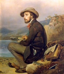चित्रकार का चित्र, शायद गियोवन्नी कार्नोवाली द्वारा ग्यूसेप माज़ा (1817-1884), पैनल पर तेल, 28x23 सेमी