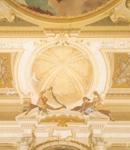 बॉलरूम, विला पिसानी, स्ट्रा, वेनिस की छत पर भित्तिचित्रों का विवरण Giambattista Tiepolo (1696-1770) द्वारा द्वारा जियोवन्ती बतिस्ता टाईपोलो
