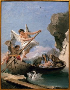 मिस्र में उड़ान - Giambattista Tiepolo (1696-1770) द्वारा पेंटिंग, कैनवास पर तेल द्वारा जियोवन्ती बतिस्ता टाईपोलो