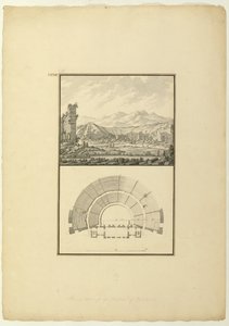 हिरापोलिस (अब पामुकले) के थिएटर का दृश्य और योजना, c.1750 (कागज पर कलम और स्याही और धो) द्वारा जियोवन्नी बतिस्ता बोर्रा