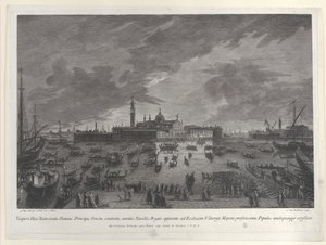 डोगे और विनीशियन सीनेट के क्रिसमस की पूर्व संध्या पर सैन जी ..., 1763 में जुलूस का रात का दृश्य। द्वारा जियोवानी बतिस्ता ब्रोस्टोलोनी