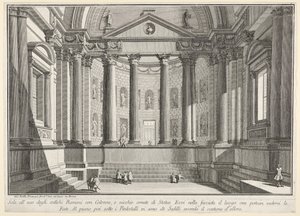 प्लेट 9: प्राचीन रोमनों के रिवाज के अनुसार, कर्नलडेड हॉल, और निचे सजे ..., 1743। द्वारा जियोवन्नी बतिस्ता पिरनेसी
