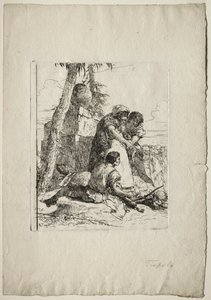 Scherzi di Fantasia: जादूगर एक जलती हुई चोटी से दो युवकों को इशारा करते हुए, 1750। द्वारा जियोवन्ती बतिस्ता टाईपोलो