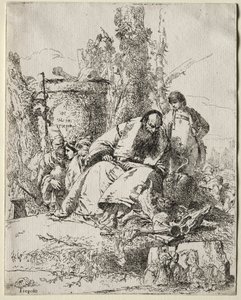 Scherzi: बैठा जादूगर, लड़का और चार आंकड़े, 1735-40।