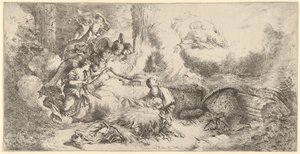 परमेश्वर के पिता और स्वर्गदूतों के साथ, ca. 1647-1650। द्वारा जियोवन्नी बेनेडेटो कैस्टिग्लियोन