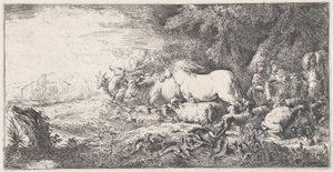 नूह और जानवर सन्दूक में प्रवेश कर रहे हैं, सीए। 1650-55। द्वारा जियोवन्नी बेनेडेटो कैस्टिग्लियोन