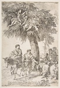 मिस्र में अपनी उड़ान पर पवित्र परिवार, ca. 1647। द्वारा जियोवन्नी बेनेडेटो कैस्टिग्लियोन
