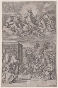 लैंडस्केप लेखन में सनकी, ऊपर स्वर्गीय क्षेत्र में अन्य, c1650। द्वारा जियोवानी सेसारे टेस्टा