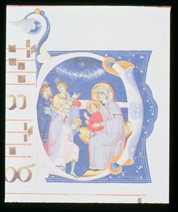सुश्री 561 f.37r हिस्ट्रीशीट प्रारंभिक &39;ओ&39; मैगी के आगमन को दर्शाती है, सैन जैकोपो डी रिपोली के मठ से एक क्रमिक से, 14 वीं शताब्दी की शुरुआत में द्वारा जियोवन्नी सिमाबु