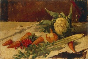Giovanni Segantini (1858-1899), कैनवास पर तेल, 51x75 cm . द्वारा स्टिल लाइफ़ गाजर के साथ द्वारा जियोवन्नी सेर्जिनी