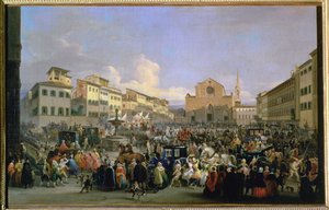 एक कार्निवल, 1846 के अवसर पर पियाज़ा सांता क्रो का दृश्य द्वारा जियोवन्नी सिग्नेरिनी