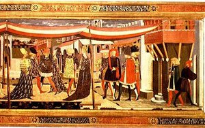 आदिमारी कैसोन से ललाट, दाहिने हाथ के खंड का विवरण, c.1450 (पैनल पर तापमान) (८०३४ का विवरण) (१२३४८६ भी देखें)