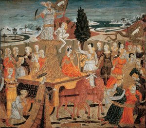 ले ट्रायम्फे डे ला चेस्ट - द ट्रायम्फ ऑफ चैस्टिटी - (लो शेगिया) जियोवानी डि सेर जियोवानी (1406-1486)। पैनल पर तापमान