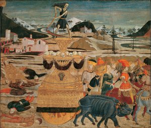 ले ट्रायम्फे डे ला मोर्ट - द ट्रायम्फ ऑफ डेथ - (लो शेगिया) जियोवानी डि सेर जियोवानी (1406-1486)। पैनल पर तापमान