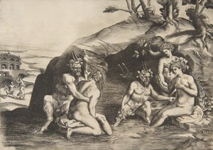 अप्सराएँ और व्यंग्य स्नान, 1531-76। द्वारा गिउलिओ बोनासोन