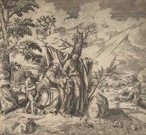 1531-76 मिस्र के लिए अपनी उड़ान पर बाकी पवित्र परिवार। द्वारा गिउलिओ बोनासोन