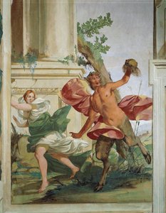 अप्सरा कोर्सिका ने सतीर का पीछा किया जो उसके विग को खींचती है द्वारा Giulio Carpioni